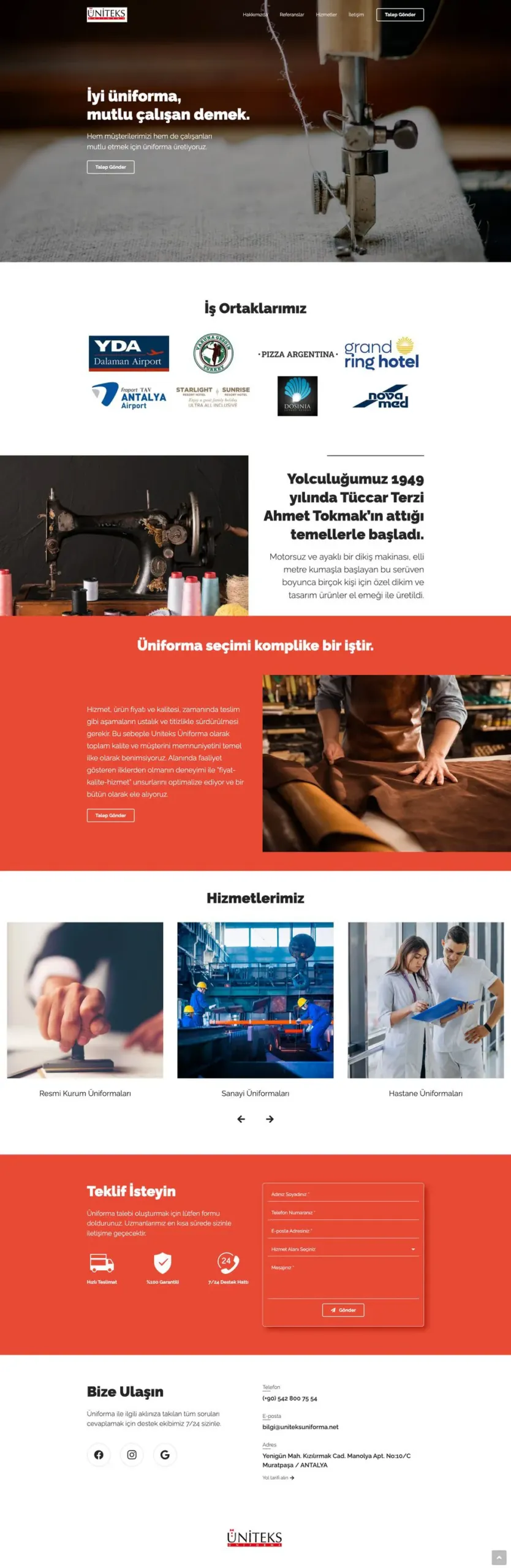 Üniteks Üniforma web sitesi sayfa 1