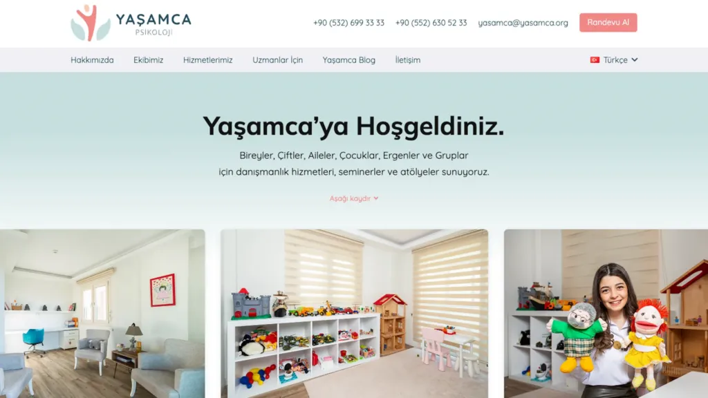 Yaşamca Psikoloji Merkezi web sitesi ekran görüntüsü