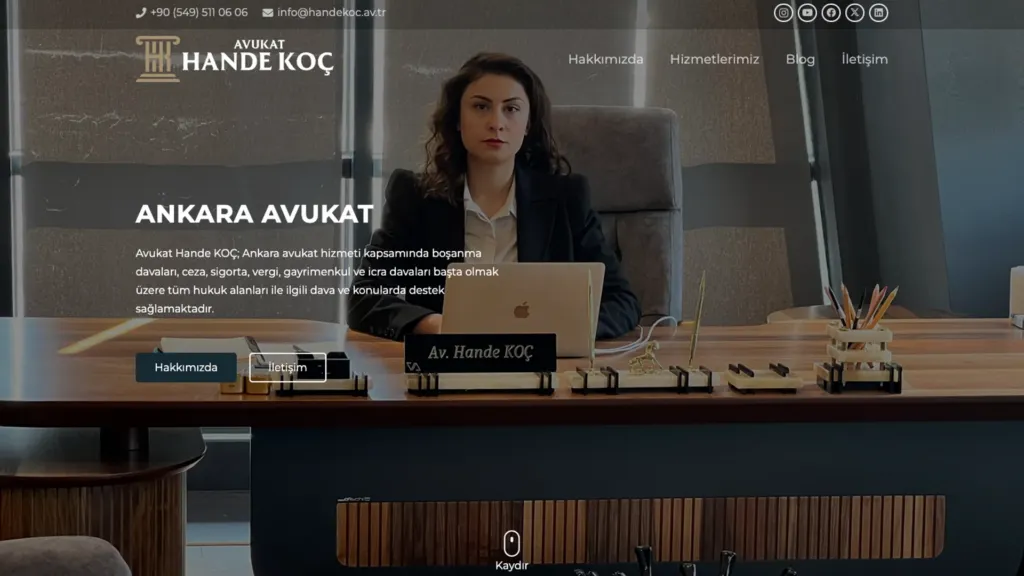 Avukat Hande Koç web sitesi ekran görüntüsü