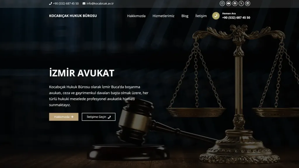 Kocabıçak Hukuk Bürosu web sitesi ekran görüntüsü