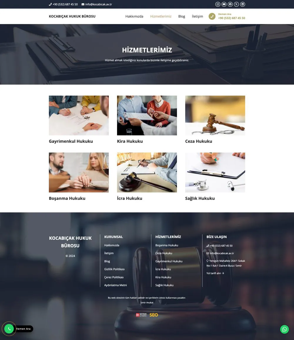 Kocabıçak Hukuk Bürosu web sitesi sayfa 2