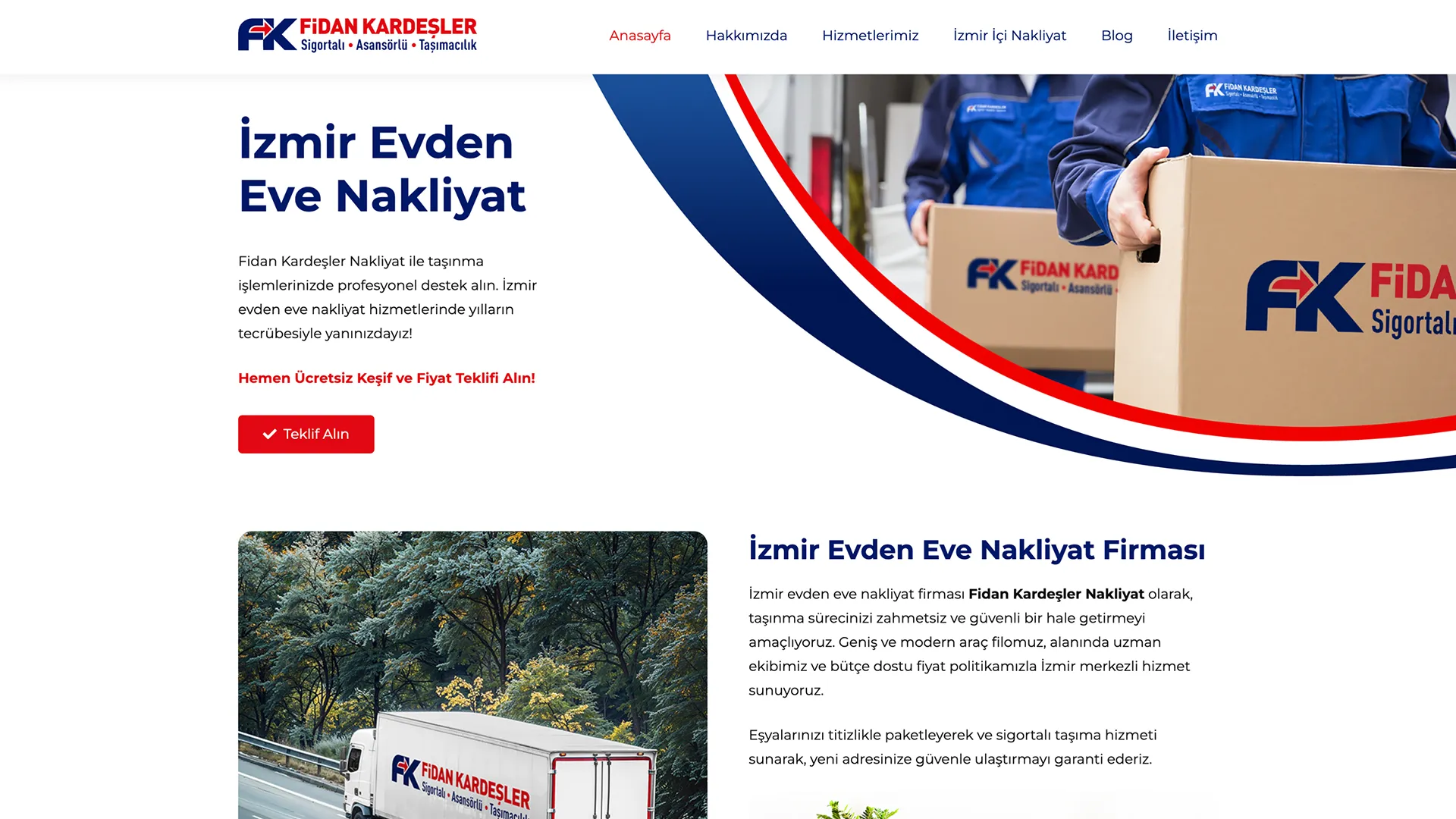 Fidan Kardeşler Nakliyat web sitesi ekran görüntüsü