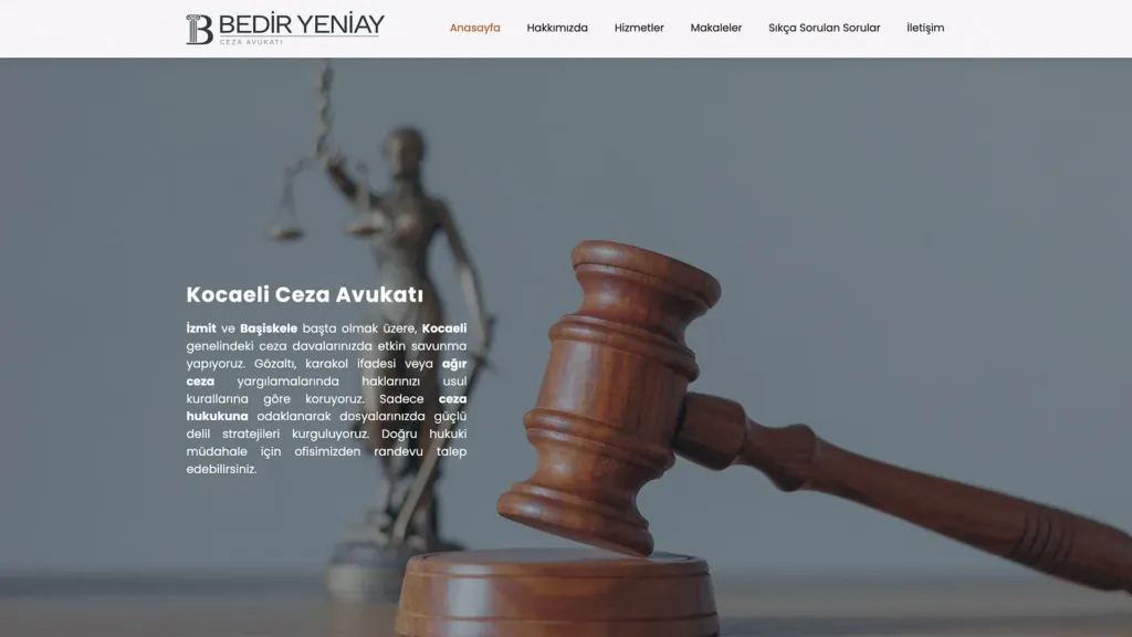Avukat Bedir Yeniay web sitesi ekran görüntüsü