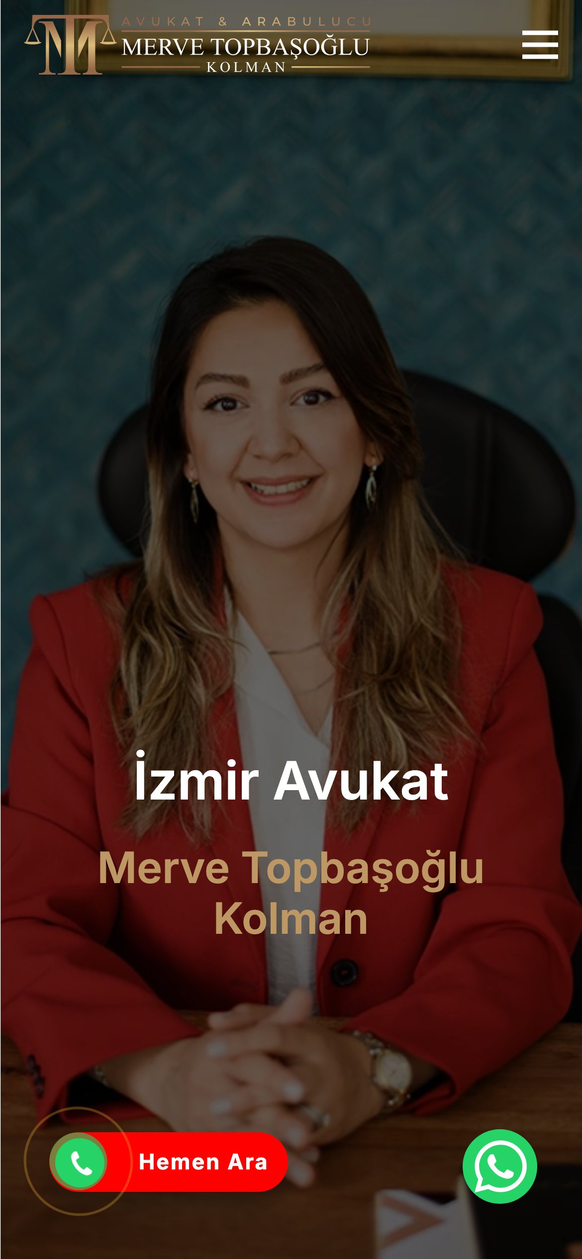 Avukat Merve Topbaşoğlu Kolman web sitesinin mobil görünümü