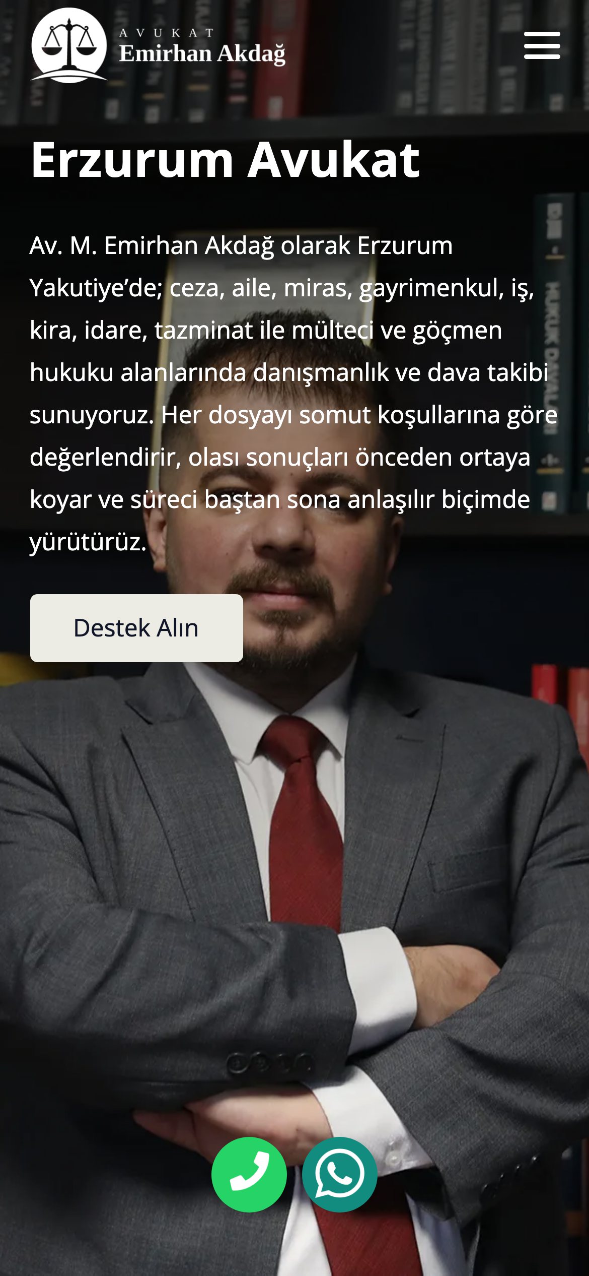 Avukat Emirhan Akdağ web sitesinin mobil görünümü