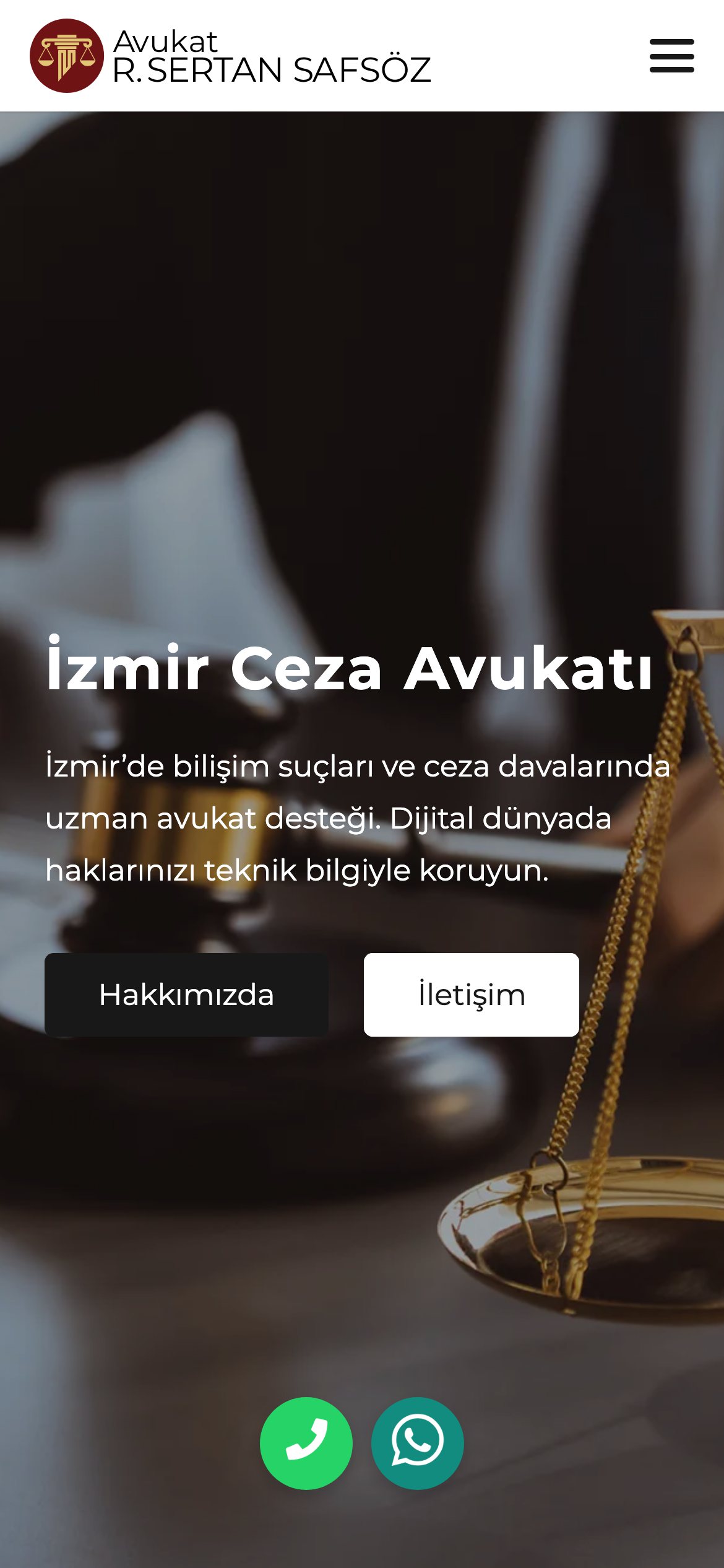 Avukat Ramazan Sertan Safsöz web sitesinin mobil görünümü