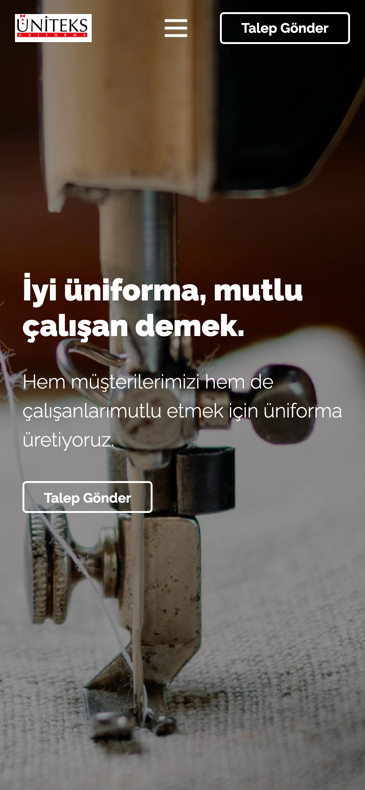 Üniteks Üniforma web sitesinin mobil görünümü